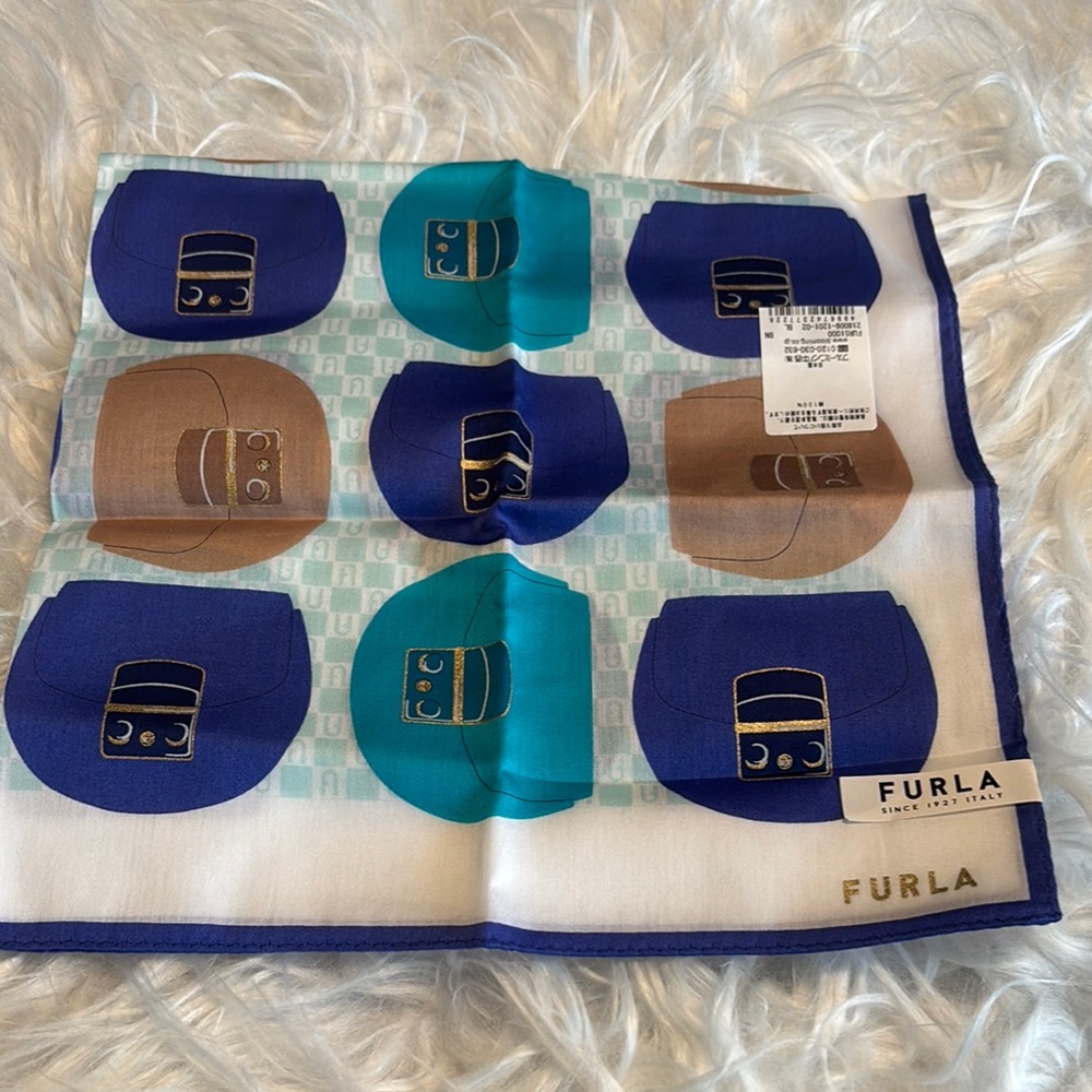 Furla Blue and Brown Patterned Scarf
